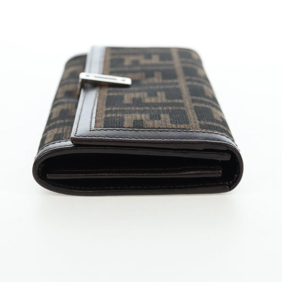 FENDI Zucca Canvas Bifold Wallet Long Wallet Black Brown Auth am12123V