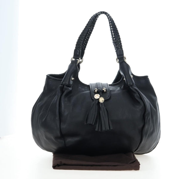 GUCCI Fringe Tote Bag Leather Black Gold 257029 Auth am12125V