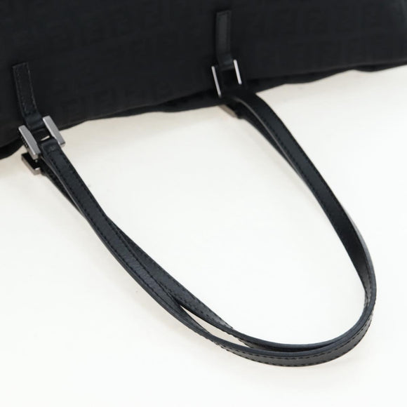 FENDI Zucchino Canvas Tote Bag Black Silver Auth am12126V