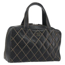 CHANEL Wild Stitch Hand Bag Leather Black CC Auth am12135-1