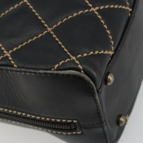 CHANEL Wild Stitch Hand Bag Leather Black CC Auth am12135