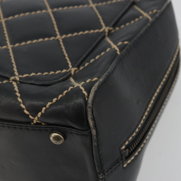CHANEL Wild Stitch Hand Bag Leather Black CC Auth am12135