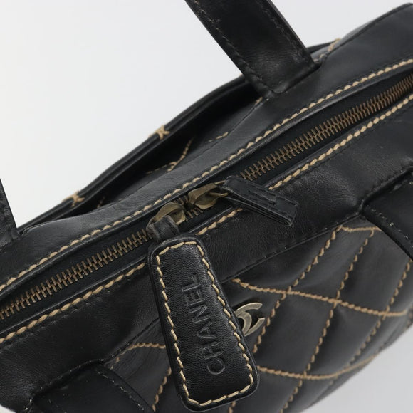 CHANEL Wild Stitch Hand Bag Leather Black CC Auth am12135
