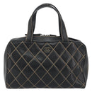 CHANEL Wild Stitch Hand Bag Leather Black CC Auth am12135-2