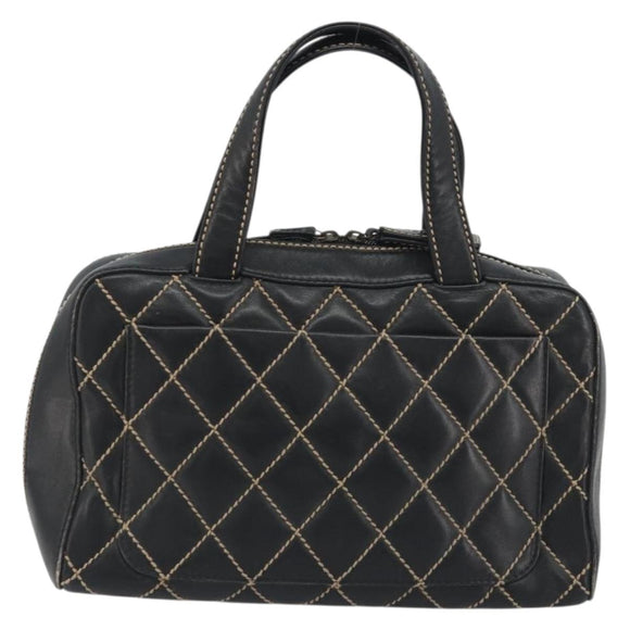CHANEL Wild Stitch Hand Bag Leather Black CC Auth am12135