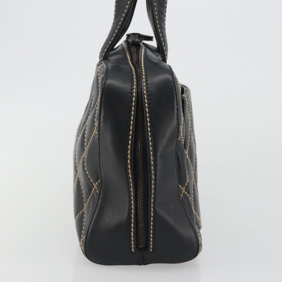 CHANEL Wild Stitch Hand Bag Leather Black CC Auth am12135