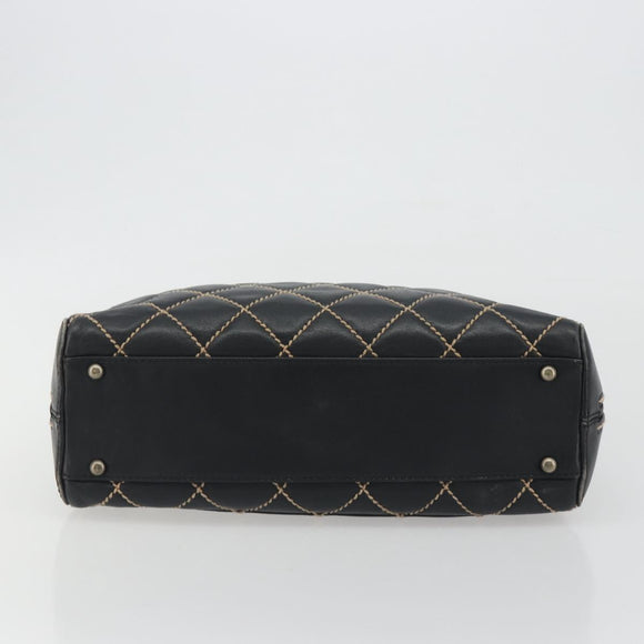 CHANEL Wild Stitch Hand Bag Leather Black CC Auth am12135