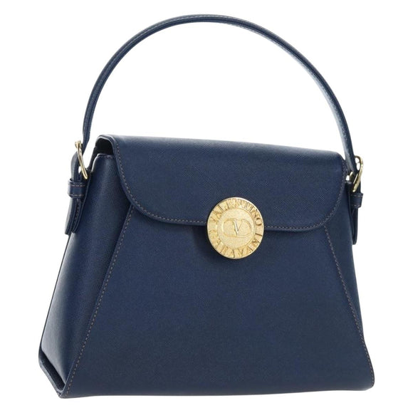 VALENTINO Hand Bag Leather 2way Blue Gold Auth am12139V