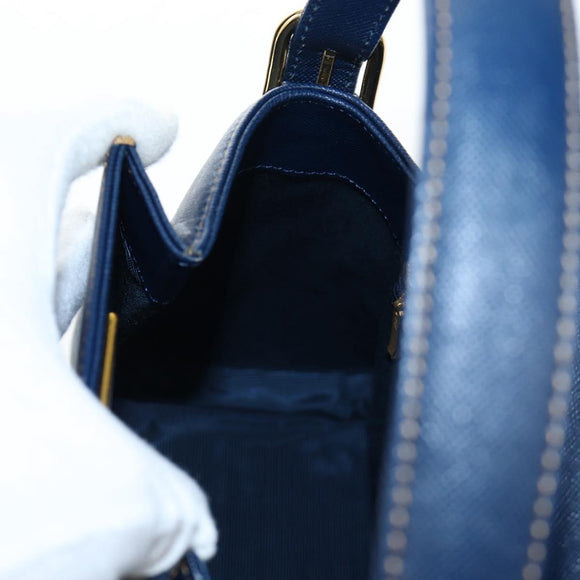 VALENTINO Hand Bag Leather 2way Blue Gold Auth am12139V