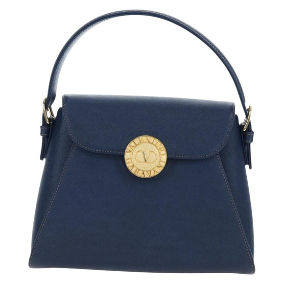 VALENTINO Hand Bag Leather 2way Blue Gold Auth am12139V
