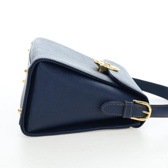VALENTINO Hand Bag Leather 2way Blue Gold Auth am12139V