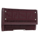 FENDI Zucca Canvas Trifold Wallet Nylon Leather Bordeaux Silver Auth am12141V-1