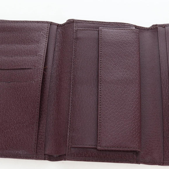 FENDI Zucca Canvas Trifold Wallet Nylon Leather Bordeaux Silver Auth am12141V
