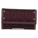 FENDI Zucca Canvas Trifold Wallet Nylon Leather Bordeaux Silver Auth am12141V-13