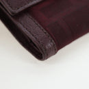 FENDI Zucca Canvas Trifold Wallet Nylon Leather Bordeaux Silver Auth am12141V-8