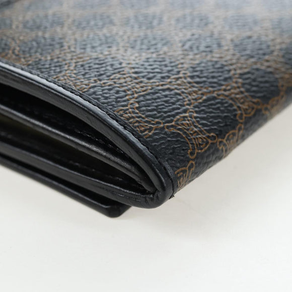 CELINE Macadam Canvas Kiss Lock Long Wallet PVC Leather Black Auth am12152V