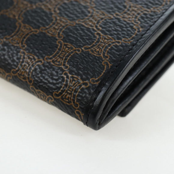 CELINE Macadam Canvas Kiss Lock Long Wallet PVC Leather Black Auth am12152V