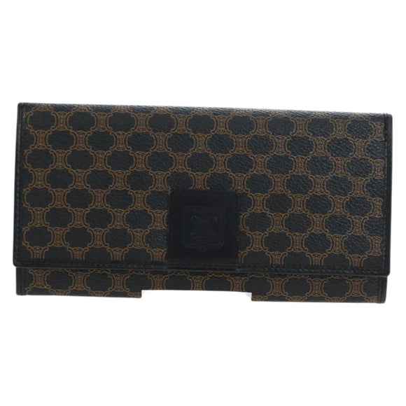 CELINE Macadam Canvas Kiss Lock Long Wallet PVC Leather Black Auth am12152V