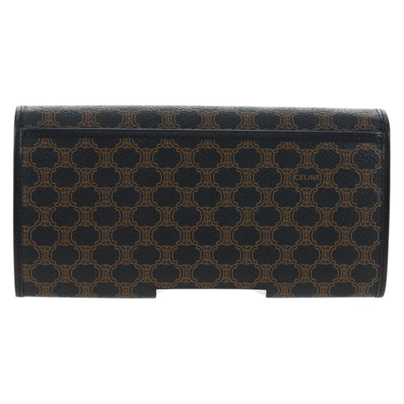 CELINE Macadam Canvas Kiss Lock Long Wallet PVC Leather Black Auth am12152V