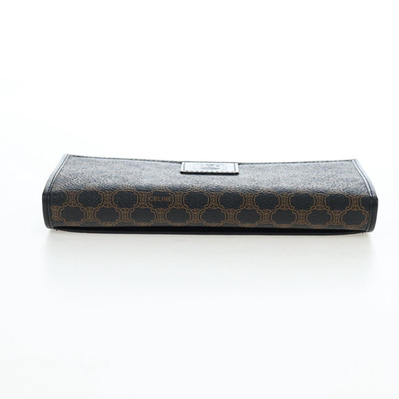 CELINE Macadam Canvas Kiss Lock Long Wallet PVC Leather Black Auth am12152V