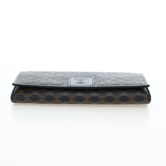 CELINE Macadam Canvas Kiss Lock Long Wallet PVC Leather Black Auth am12152V