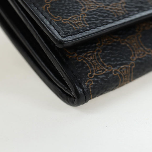 CELINE Macadam Canvas Kiss Lock Long Wallet PVC Leather Black Auth am12152V