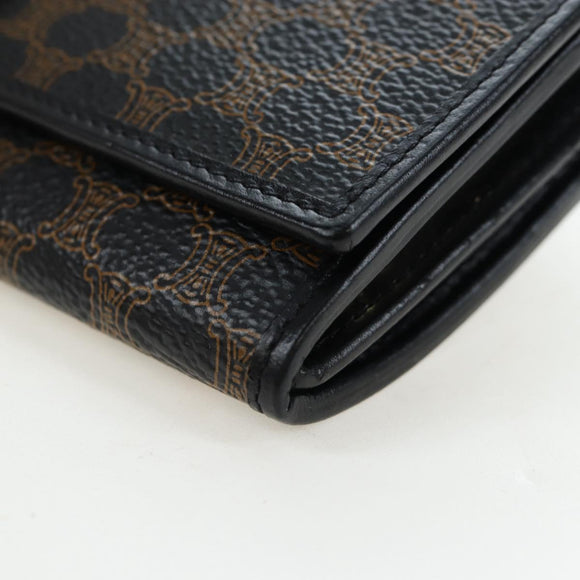 CELINE Macadam Canvas Kiss Lock Long Wallet PVC Leather Black Auth am12152V