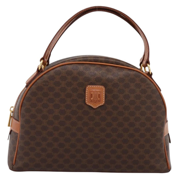 CELINE Macadam Canvas Hand Bag PVC Leather Brown Gold Auth am12157V