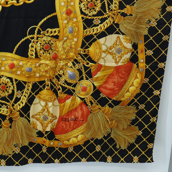 CELINE Large Jewelry Pattern Scarf Silk Black Yellow Auth am12158M