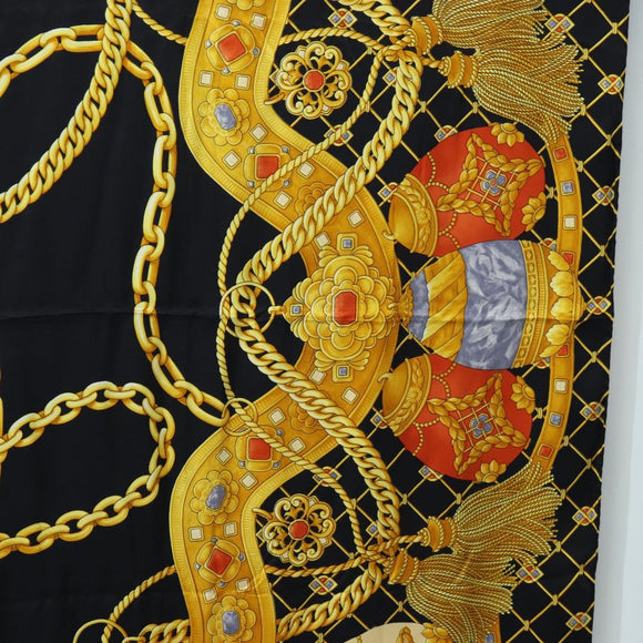 CELINE Large Jewelry Pattern Scarf Silk Black Yellow Auth am12158M