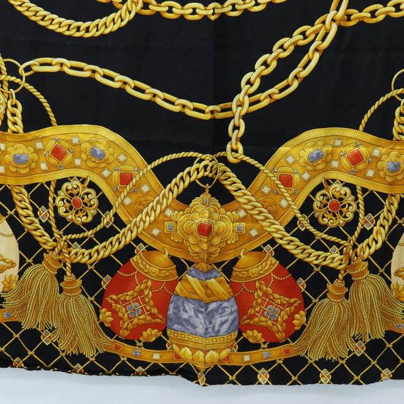 CELINE Large Jewelry Pattern Scarf Silk Black Yellow Auth am12158M
