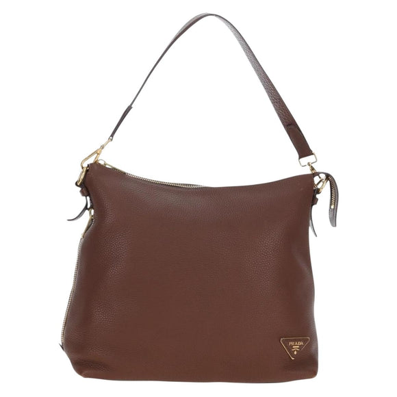 PRADA Shoulder Bag Taurillon Clemence Brown Gold Auth am12161V