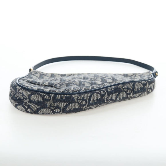 Christian Dior Trotter Canvas Saddle Pouch Navy Gold Auth am12177V