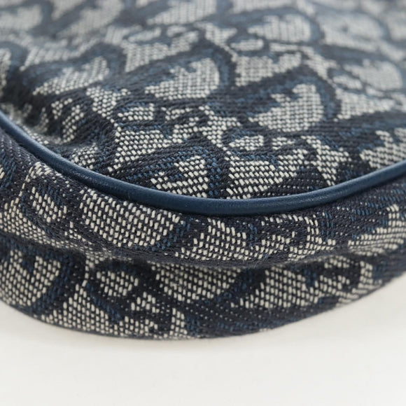 Christian Dior Trotter Canvas Saddle Pouch Navy Gold Auth am12177V