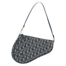 Christian Dior Trotter Canvas Saddle Pouch Navy Gold Auth am12177V-2
