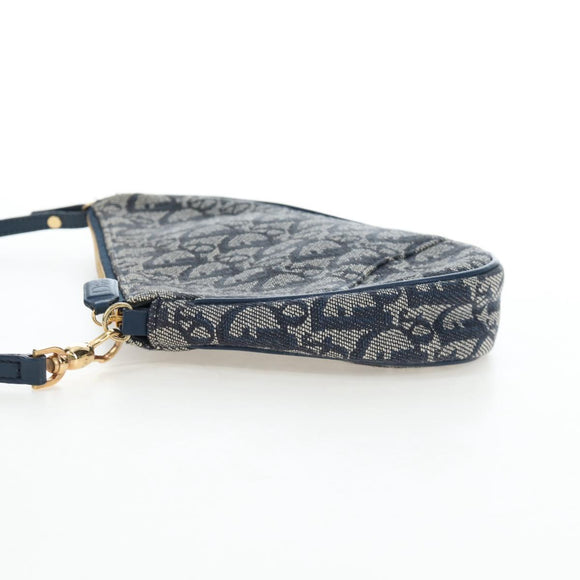 Christian Dior Trotter Canvas Saddle Pouch Navy Gold Auth am12177V