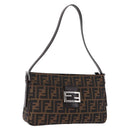 FENDI Zucca Canvas Mamma Baguette Shoulder Bag Black Brown Auth am12180V-1