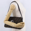 FENDI Zucca Canvas Mamma Baguette Shoulder Bag Black Brown Auth am12180V-26