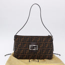 FENDI Zucca Canvas Mamma Baguette Shoulder Bag Black Brown Auth am12180V-27