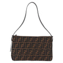 FENDI Zucca Canvas Mamma Baguette Shoulder Bag Black Brown Auth am12180V-3