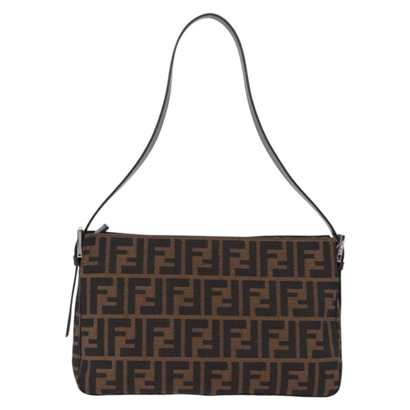FENDI Zucca Canvas Mamma Baguette Shoulder Bag Black Brown Auth am12180V