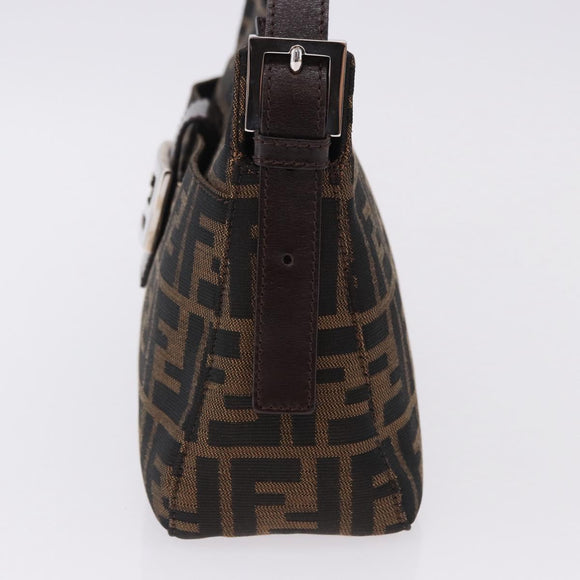 FENDI Zucca Canvas Mamma Baguette Shoulder Bag Black Brown Auth am12180V