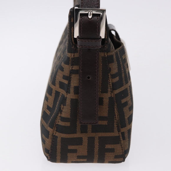 FENDI Zucca Canvas Mamma Baguette Shoulder Bag Black Brown Auth am12180V