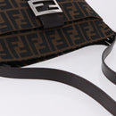 FENDI Zucca Canvas Mamma Baguette Shoulder Bag Black Brown Auth am12180V-6