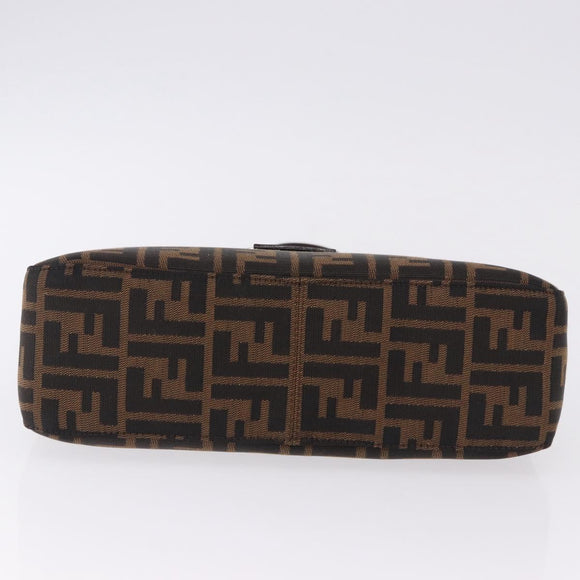 FENDI Zucca Canvas Mamma Baguette Shoulder Bag Black Brown Auth am12180V