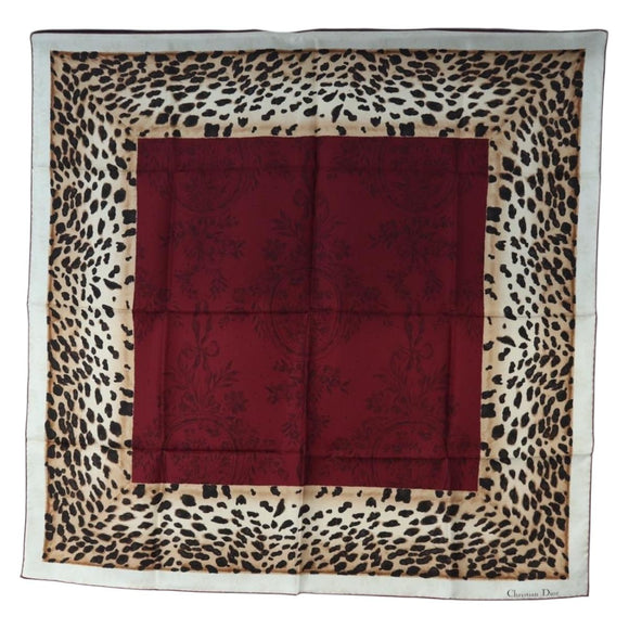 Christian Dior Leopard Scarf Silk Bordeaux Auth am12187M