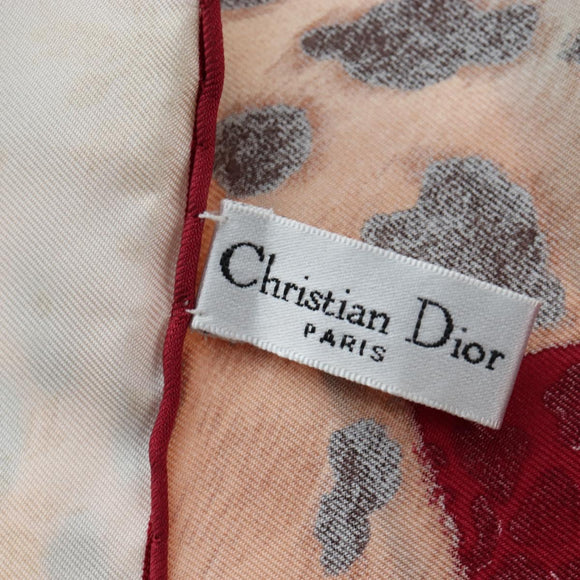 Christian Dior Leopard Scarf Silk Bordeaux Auth am12187M