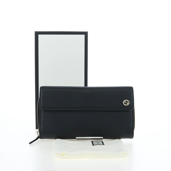 GUCCI Interlocking Round Long Wallet Leather Outlet Black 449397 Auth am12188V
