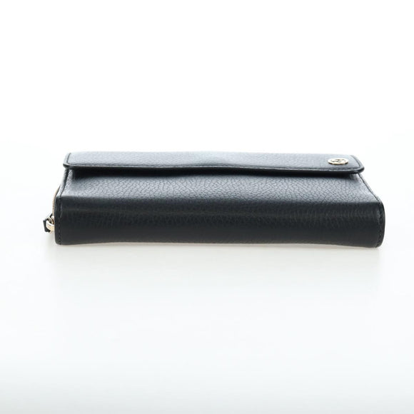 GUCCI Interlocking Round Long Wallet Leather Outlet Black 449397 Auth am12188V
