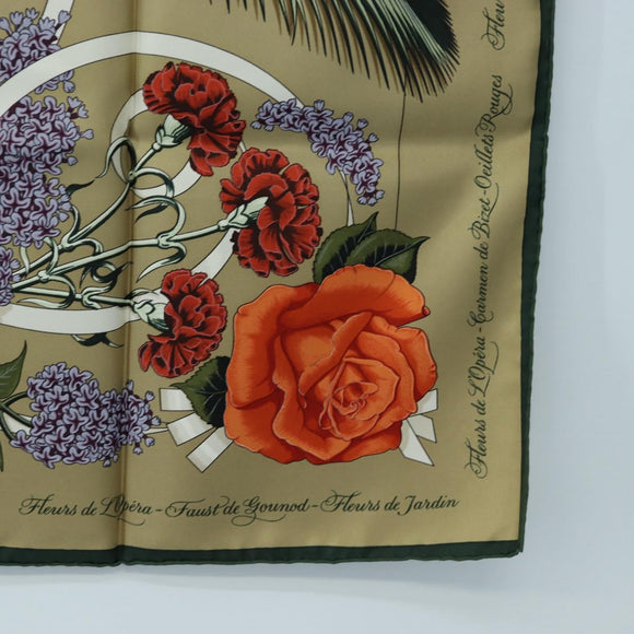HERMES Carre 90 Scarf Silk Beige Green Auth am12194M